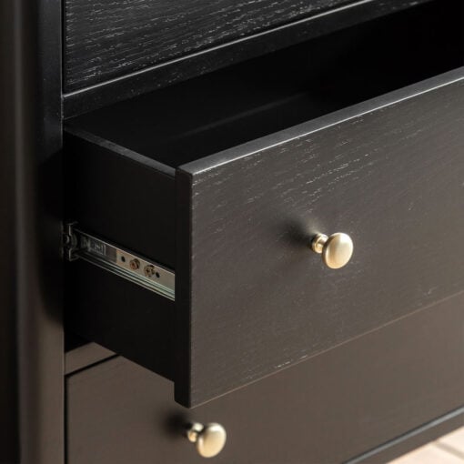 3 Drawer Black Wood Chest Of Drawers With Gold Metal Handles