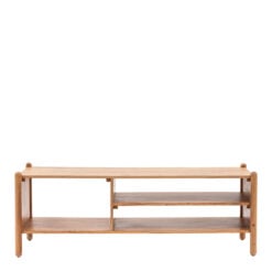 Boho Rustic Solid Light Acacia Wood 3 Tier Open TV Stand Media Unit 145cm