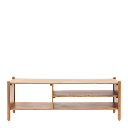 Boho Rustic Solid Light Acacia Wood 3 Tier Open TV Stand Media Unit 145cm