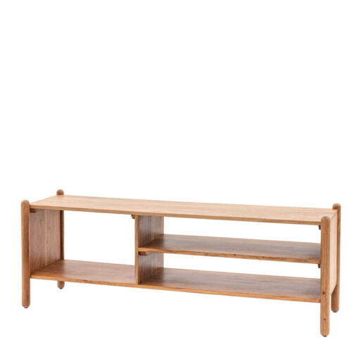 Boho Rustic Solid Light Acacia Wood 3 Tier Open TV Stand Media Unit 145cm