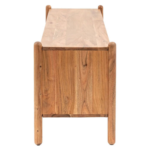 Boho Rustic Solid Light Acacia Wood 3 Tier Open TV Stand Media Unit 145cm