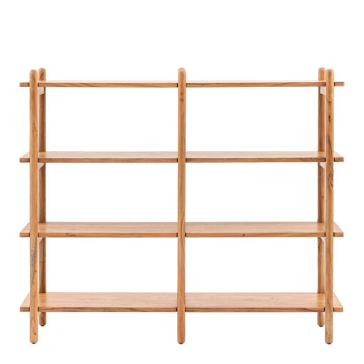 Boho Rustic Solid Light Acacia Wood 4 Tier Open Shelving Display Unit