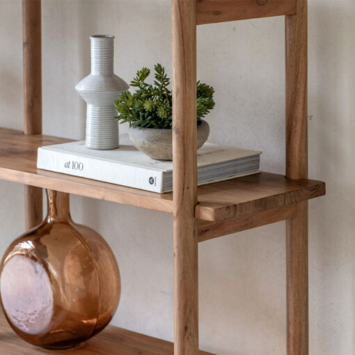 Boho Rustic Solid Light Acacia Wood 4 Tier Open Shelving Display Unit