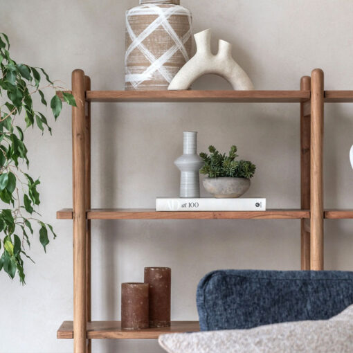 Boho Rustic Solid Light Acacia Wood 4 Tier Open Shelving Display Unit