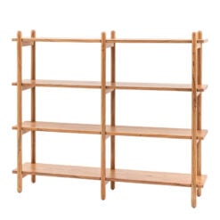 Boho Rustic Solid Light Acacia Wood 4 Tier Open Shelving Display Unit