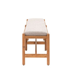 Boho Rustic Solid Light Acacia Wood And Grey Boucle Fabric Upholstered Backless Dining Bench 160cm