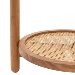 Boho Rustic Solid Light Acacia Wood And Rattan 2 Tier Round Side Table