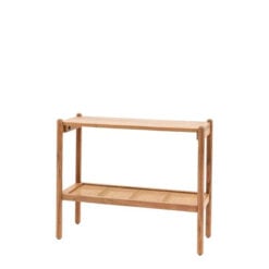 Boho Rustic Solid Light Acacia Wood And Rattan 2 Tier Slim Console Table 100cm