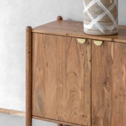 Boho Rustic Solid Light Acacia Wood Large 4 Door Sideboard With Gold Handles 175cm
