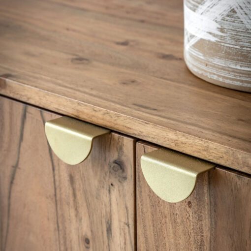 Boho Rustic Solid Light Acacia Wood Large 4 Door Sideboard With Gold Handles 175cm