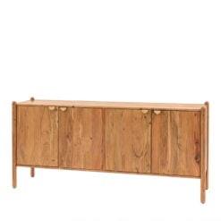 Boho Rustic Solid Light Acacia Wood Large 4 Door Sideboard With Gold Handles 175cm