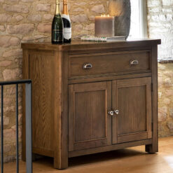 Rustic Country Dark Oak Wood 1 Drawer 2 Door Small Sideboard Cabinet 106cm