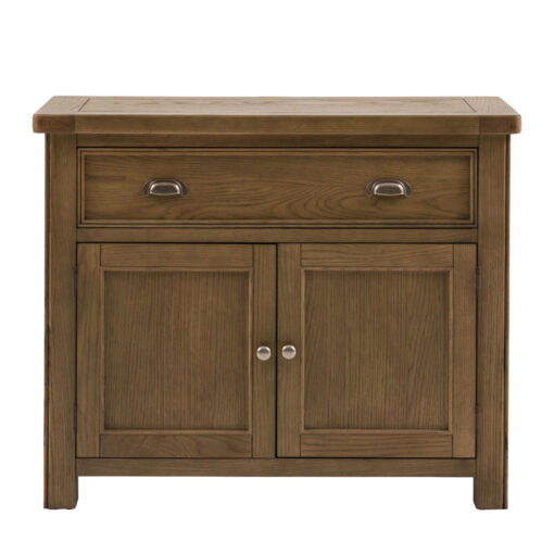 Rustic Country Dark Oak Wood 1 Drawer 2 Door Small Sideboard Cabinet 106cm