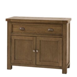 Rustic Country Dark Oak Wood 1 Drawer 2 Door Small Sideboard Cabinet 106cm