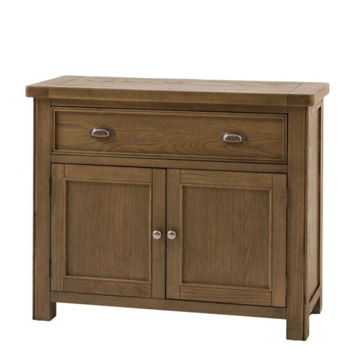 Rustic Country Dark Oak Wood 1 Drawer 2 Door Small Sideboard Cabinet 106cm
