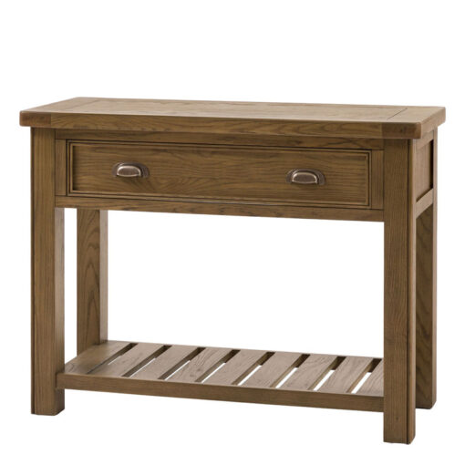 Rustic Country Dark Oak Wood 1 Drawer 2 Tier Console Table 106cm