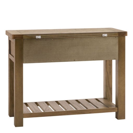 Rustic Country Dark Oak Wood 1 Drawer 2 Tier Console Table 106cm