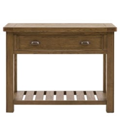 Rustic Country Dark Oak Wood 1 Drawer 2 Tier Console Table 106cm