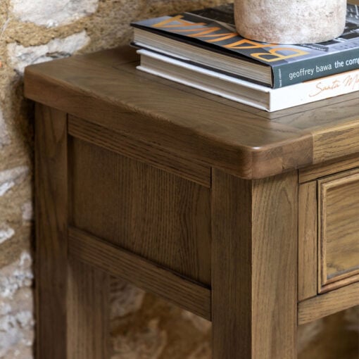 Rustic Country Dark Oak Wood 2 Drawer 2 Tier Chunky Large Console Table 148cm Rustic Country Dark Oak Wood 2 Drawer 2 Tier Chunky Large Console Table 148cm