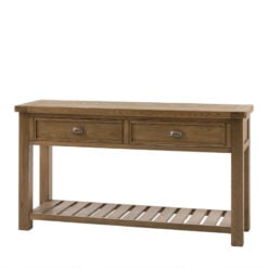 Rustic Country Dark Oak Wood 2 Drawer 2 Tier Chunky Large Console Table 148cm