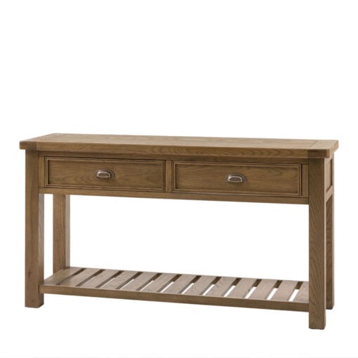 Rustic Country Dark Oak Wood 2 Drawer 2 Tier Chunky Large Console Table 148cm Rustic Country Dark Oak Wood 2 Drawer 2 Tier Chunky Large Console Table 148cm