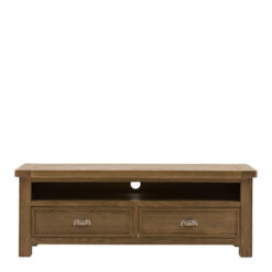 Rustic Country Dark Oak Wood 2 Drawer 2 Tier TV Stand Media Unit 140cm