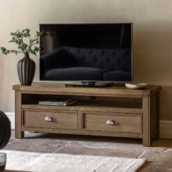 Rustic Country Dark Oak Wood 2 Drawer 2 Tier TV Stand Media Unit 140cm