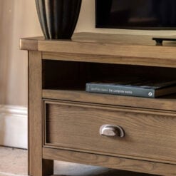 Rustic Country Dark Oak Wood 2 Drawer 2 Tier TV Stand Media Unit 140cm