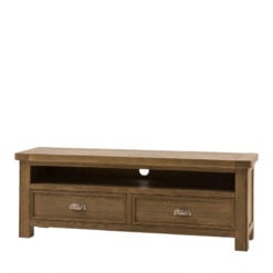 Rustic Country Dark Oak Wood 2 Drawer 2 Tier TV Stand Media Unit 140cm