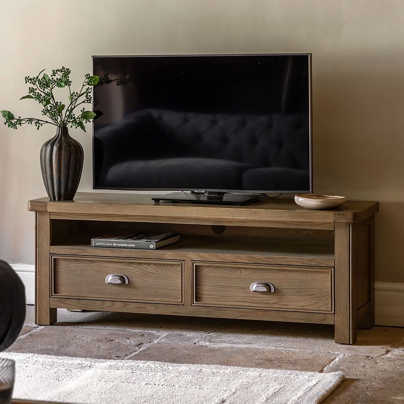 Rustic Country Dark Oak Wood 2 Drawer 2 Tier TV Stand Media Unit 140cm Rustic Country Dark Oak Wood 2 Drawer 2 Tier TV Stand Media Unit 140cm