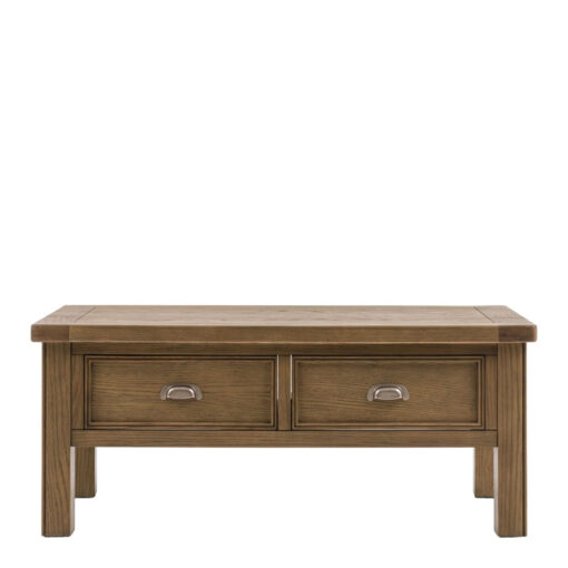 Rustic Country Dark Oak Wood 2 Drawer Large Rectangular Coffee Table 120cm