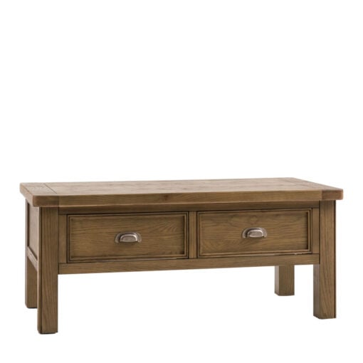 Rustic Country Dark Oak Wood 2 Drawer Large Rectangular Coffee Table 120cm