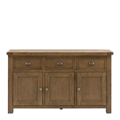 Rustic Country Dark Oak Wood 3 Drawer 3 Door Large Sideboard 150cm