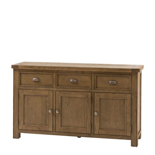 Rustic Country Dark Oak Wood 3 Drawer 3 Door Large Sideboard 150cm