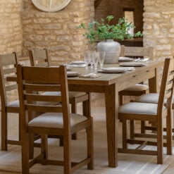 Rustic Country Dark Oak Wood Extending 8 Seater Dining Table 160-210cm