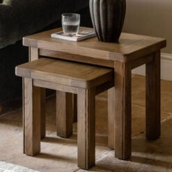 Rustic Country Dark Oak Wood Set Of 2 Nesting Side Tables End Tables