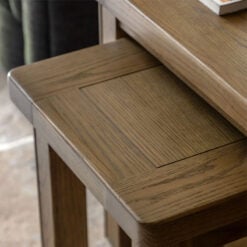 Rustic Country Dark Oak Wood Set Of 2 Nesting Side Tables End Tables