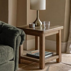 Rustic Country Farmhouse Dark Oak Wood 2 Tier Side Table End Table 55cm
