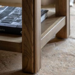 Rustic Country Farmhouse Dark Oak Wood 2 Tier Side Table End Table 55cm