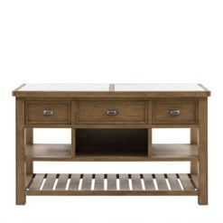 Rustic Country Farmhouse Dark Oak Wood 3 Drawer 3 Tier Kitchen Island With White Marble Top 150cm