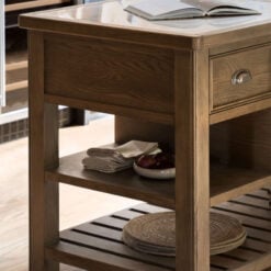 Rustic Country Farmhouse Dark Oak Wood 3 Drawer 3 Tier Kitchen Island With White Marble Top 150cm