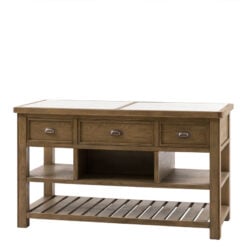 Rustic Country Farmhouse Dark Oak Wood 3 Drawer 3 Tier Kitchen Island With White Marble Top 150cm