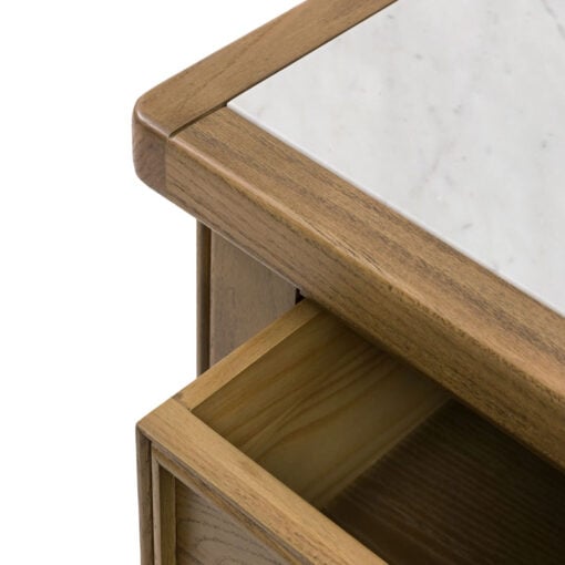 Rustic Country Farmhouse Dark Oak Wood 3 Drawer 3 Tier Kitchen Island With White Marble Top 150cm