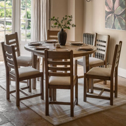 Rustic Country Farmhouse Dark Oak Wood Extending 6 Seater Round Dining Table 110cm - 145cm
