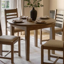 Rustic Country Farmhouse Dark Oak Wood Extending 6 Seater Round Dining Table 110cm - 145cm