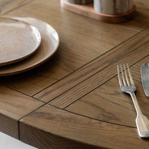 Rustic Country Farmhouse Dark Oak Wood Extending 6 Seater Round Dining Table 110cm - 145cm