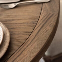 Rustic Country Farmhouse Dark Oak Wood Extending 6 Seater Round Dining Table 110cm - 145cm