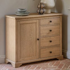 Rustic Country Farmhouse Light Oak Wood 1 Door 4 Drawer Small Sideboard Cabinet Rustic Country Farmhouse Light Oak Wood 1 Door 4 Drawer Small Sideboard Cabinet