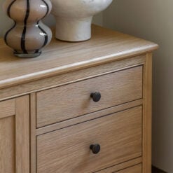 Rustic Country Farmhouse Light Oak Wood 1 Door 4 Drawer Small Sideboard Cabinet