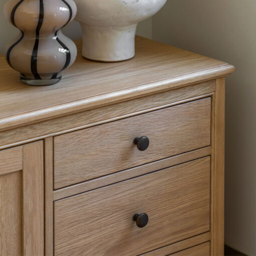 Rustic Country Farmhouse Light Oak Wood 1 Door 4 Drawer Small Sideboard Cabinet